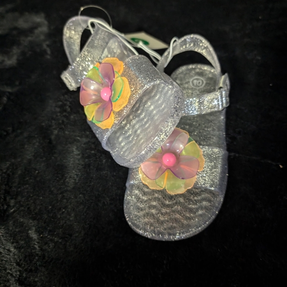 Glittery Size 10 Baby Sandals with Floral Accents - Picture 1 of 3